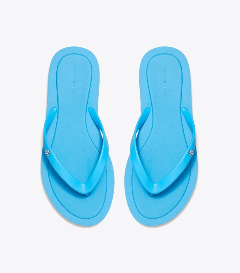 Tory Burch designer sandals Kira Padded Flip-Flop in CAVE BLUE / SILVER angle