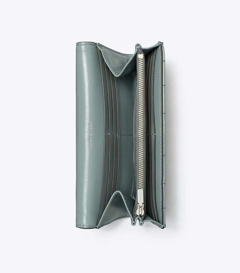 Tory Burch designer wallets Kira Patent Envelope Wallet in Snow Cloud angle
