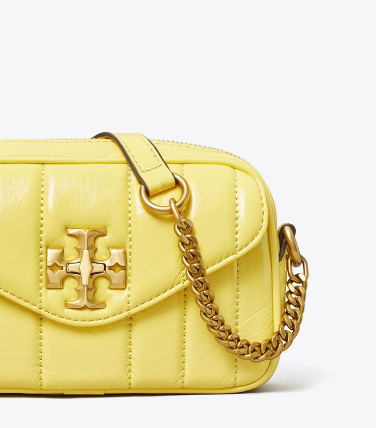 Tory Burch designer crossbody bags Kira Patent Mini Camera Bag in Vintage Lemon angle