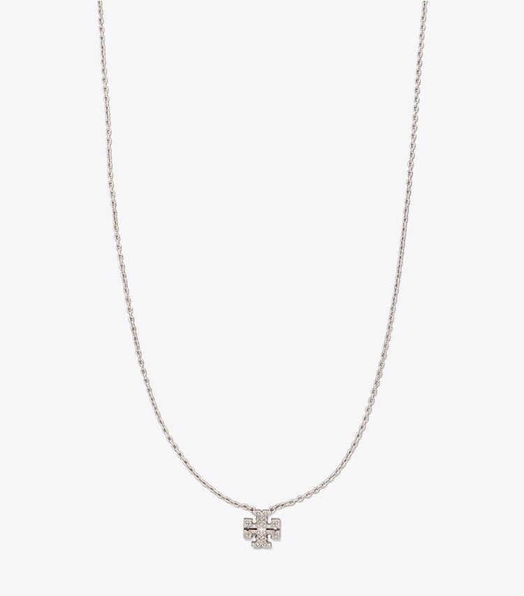 Tory Burch designer necklaces Kira Pavé Delicate Necklace in Tory Silver/Crystal front