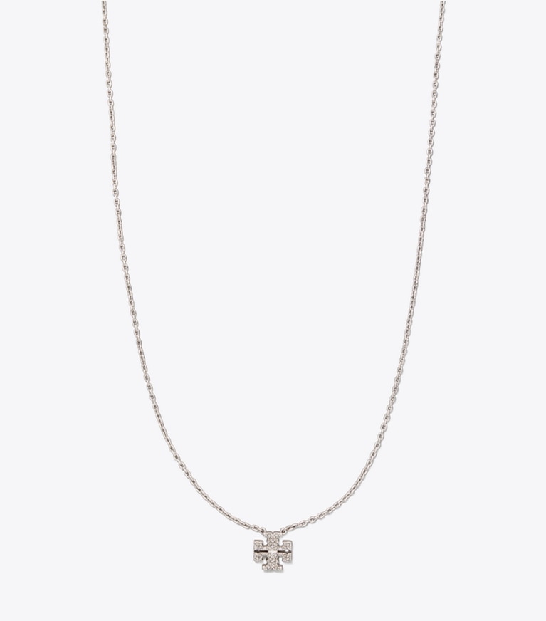 Tory Burch designer necklaces Kira Pavé Delicate Necklace in Tory Silver/Crystal front