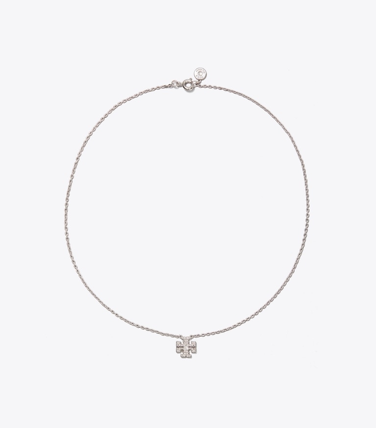 Tory Burch designer necklaces Kira Pavé Delicate Necklace in Tory Silver/Crystal front
