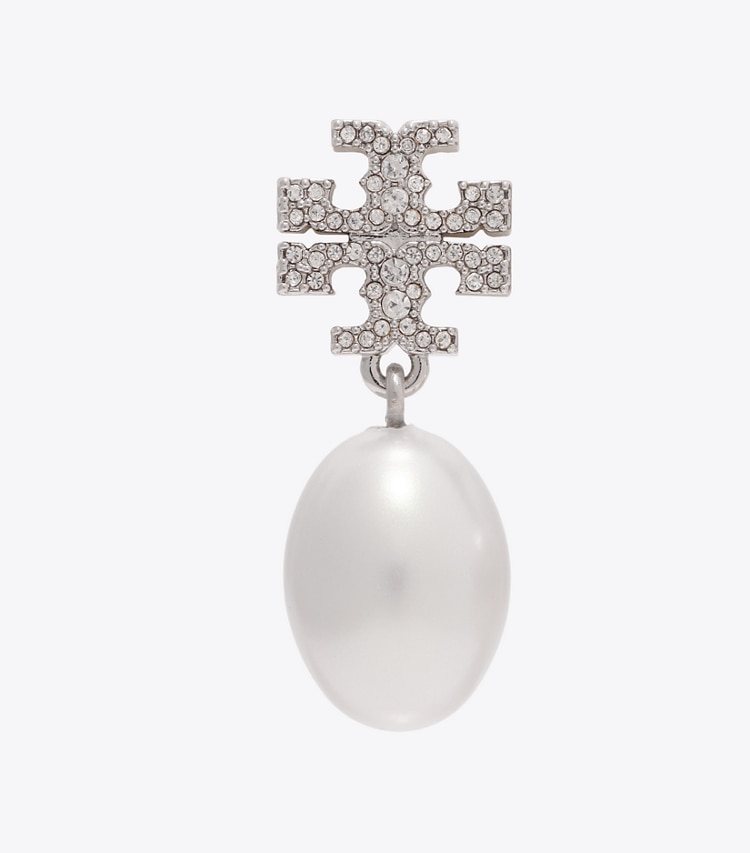 Tory Burch designer イヤリング＆ピアス キラ パヴェ パール ドロップ ピアス in Tory Silver / Pearl ディテール
