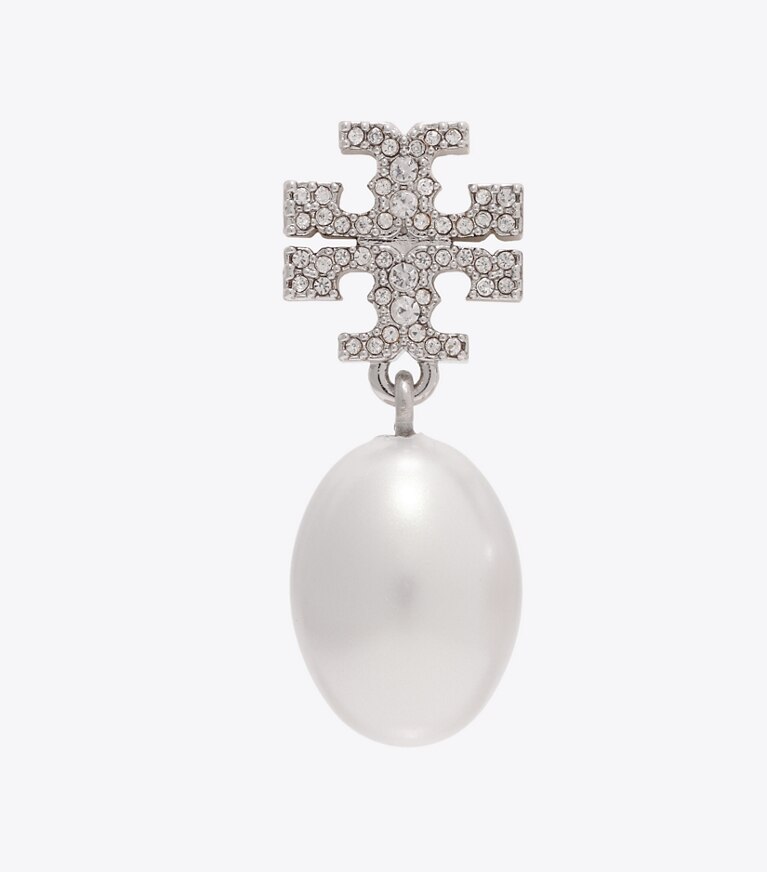 Tory Burch designer イヤリング＆ピアス キラ パヴェ パール ドロップ ピアス in Tory Silver / Pearl front