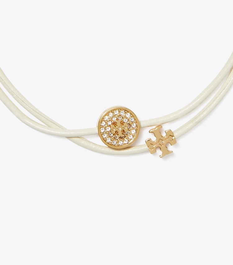 Tory Burch designer bracelets Kira Pavé Slider Bracelet in Tory Gold / New Ivory / Crystal detail