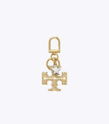Tory Burch designer バッグチャーム＆キーリング キラ パヴェ スター ロゴ キーリング in Rolled Gold front