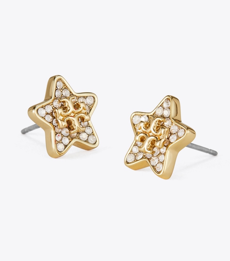 Tory Burch designer earrings Kira Pavé Star Stud Earring in Tory Gold / Crystal detail