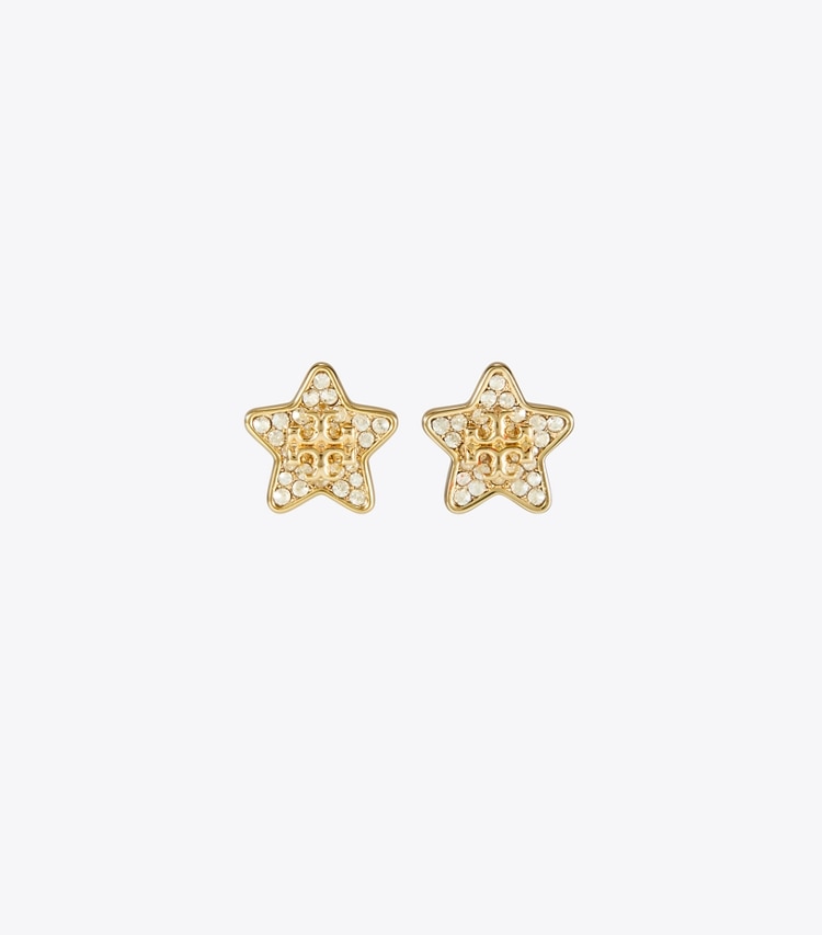 Tory Burch designer earrings Kira Pavé Star Stud Earring in Tory Gold / Crystal front
