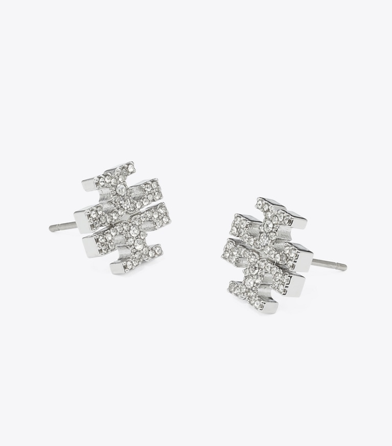 Tory Burch designer earrings Kira Pavé Stud Earring in Tory Silver / Crystal front