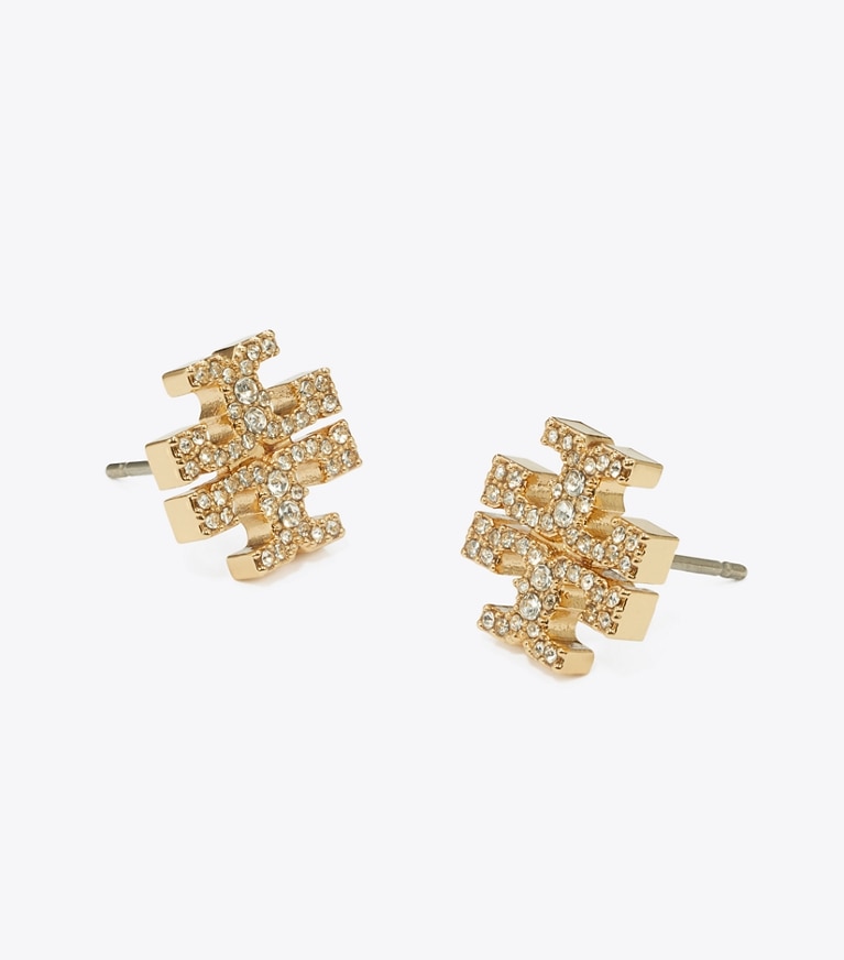 Tory Burch designer earrings Kira Pavé Stud Earring in Tory Gold / Crystal front