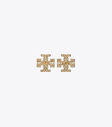 Tory Burch designer earrings Kira Pavé Stud Earring in Tory Gold / Crystal front