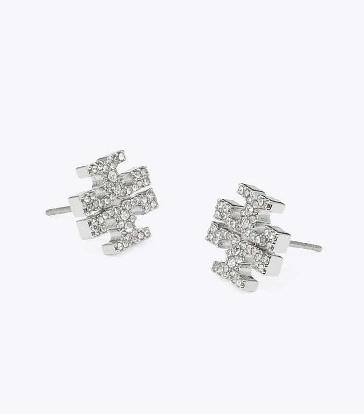 Tory Burch designer earrings Kira Pavé Stud Earrings in Tory Silver / Crystal detail