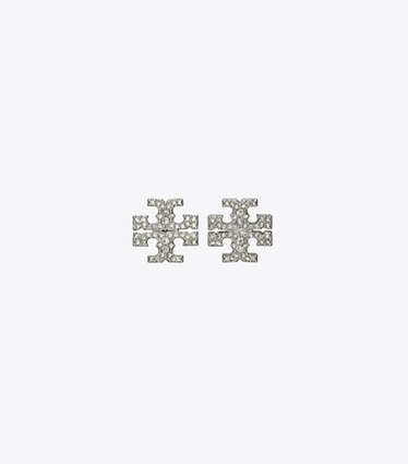 Tory Burch designer イヤリング＆ピアス キラ パヴェ スタッズピアス in Tory Silver / Crystal front