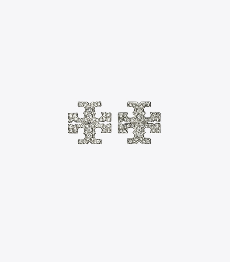 Tory Burch designer earrings Kira Pavé Stud Earrings in Tory Silver / Crystal front