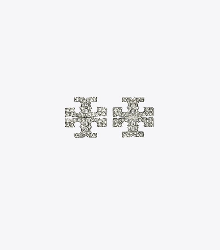 Tory Burch designer earrings Kira Pavé Stud Earrings in Tory Silver / Crystal front