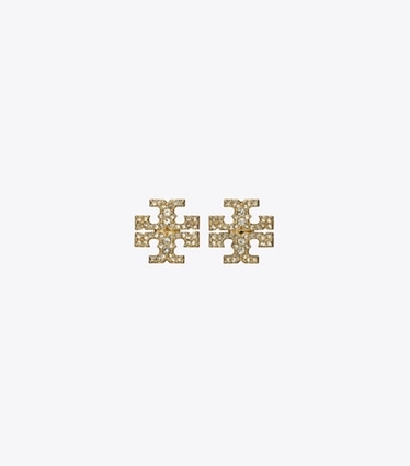 Tory Burch designer earrings Kira Pavé Stud Earrings in Tory Gold / Crystal front