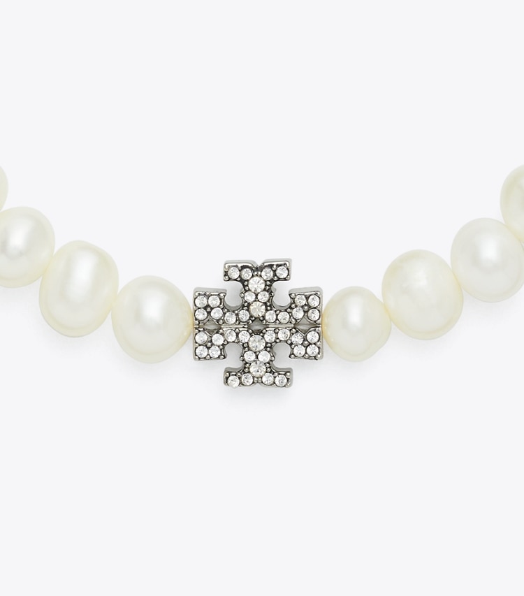 Tory Burch designer bracelets Kira Pearl Bracelet in Tory Silver / Crystal / Pearl detail