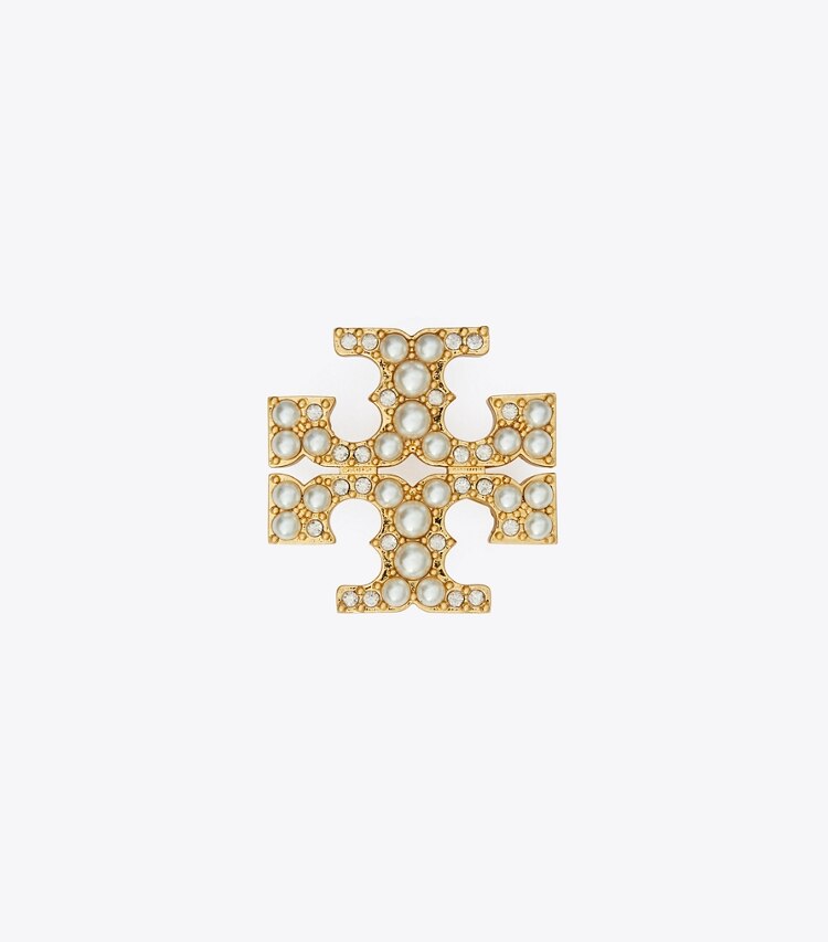 Tory Burch designer ヘアピン キラ パール ブローチ in Rolled Brass / Cream Pearl front