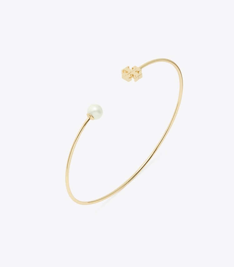 Tory Burch designer bracelets Kira Pearl Cuff in Tory Gold / Ivory Pearl detail