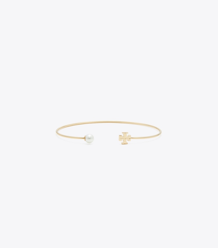 Tory Burch designer bracelets Kira Pearl Cuff in Tory Gold / Ivory Pearl front