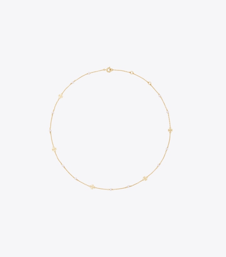 Tory Burch designer necklaces Kira Pearl Delicate Necklace in Tory Gold / Pearl front