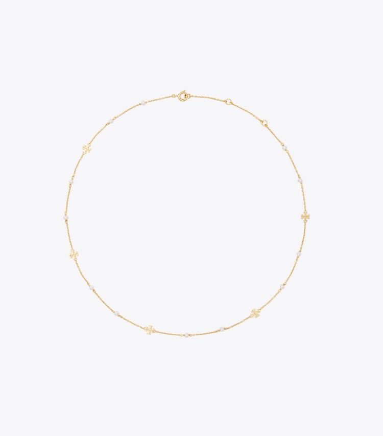 Tory Burch designer necklaces Kira Pearl Delicate Necklace in Tory Gold / Pearl front
