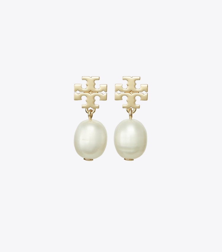 Tory Burch designer earrings Kira Pearl Drop Earrings in Tory Gold/Ivory front