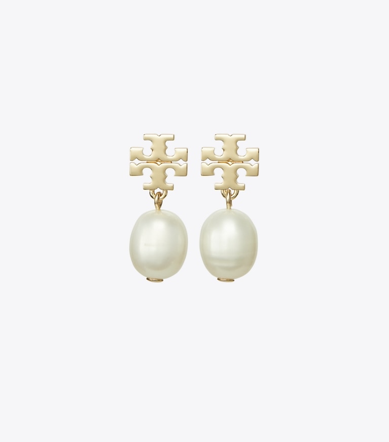 Tory Burch designer earrings Kira Pearl Drop Earrings in Tory Gold/Ivory front