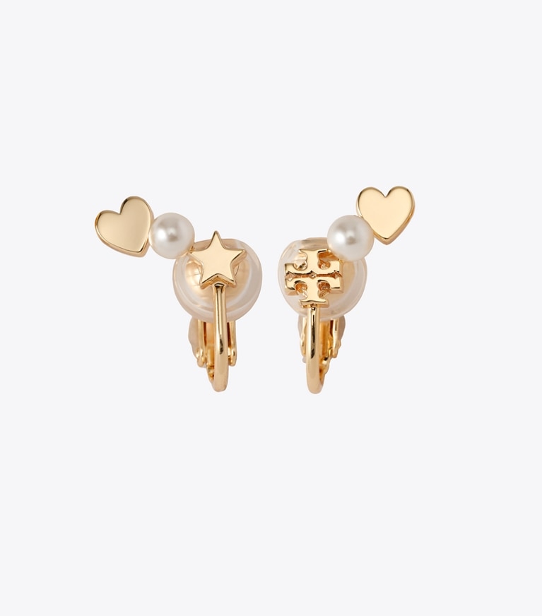 Tory Burch designer イヤリング＆ピアス キラ パール イヤークライマー クリップオンイヤリング in Tory Gold / Pearl front