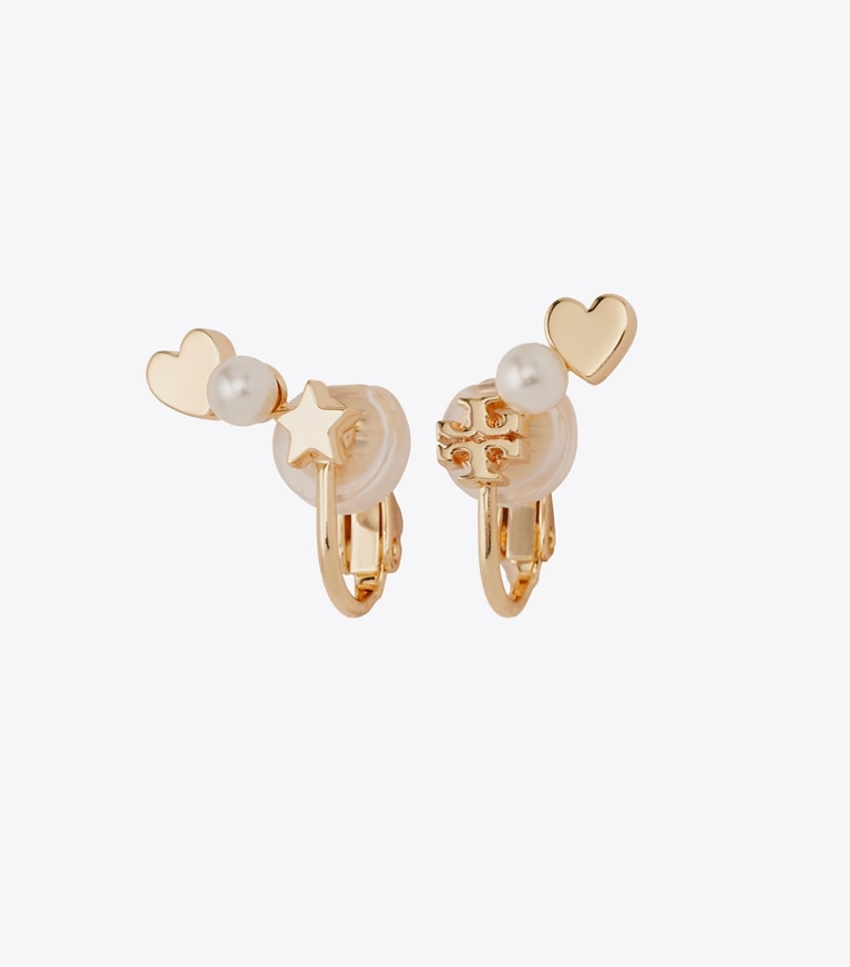 Tory Burch designer イヤリング＆ピアス キラ パール イヤークライマー クリップオンイヤリング in Tory Gold / Pearl front