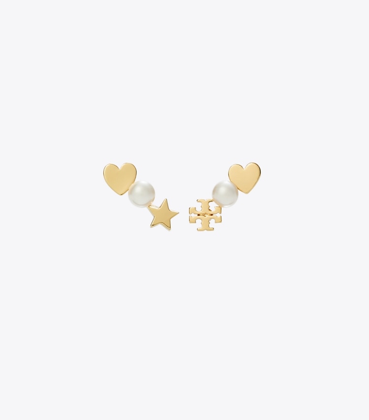 Tory Burch designer イヤリング＆ピアス キラ パール イヤークライマー in Tory Gold / Pearl front