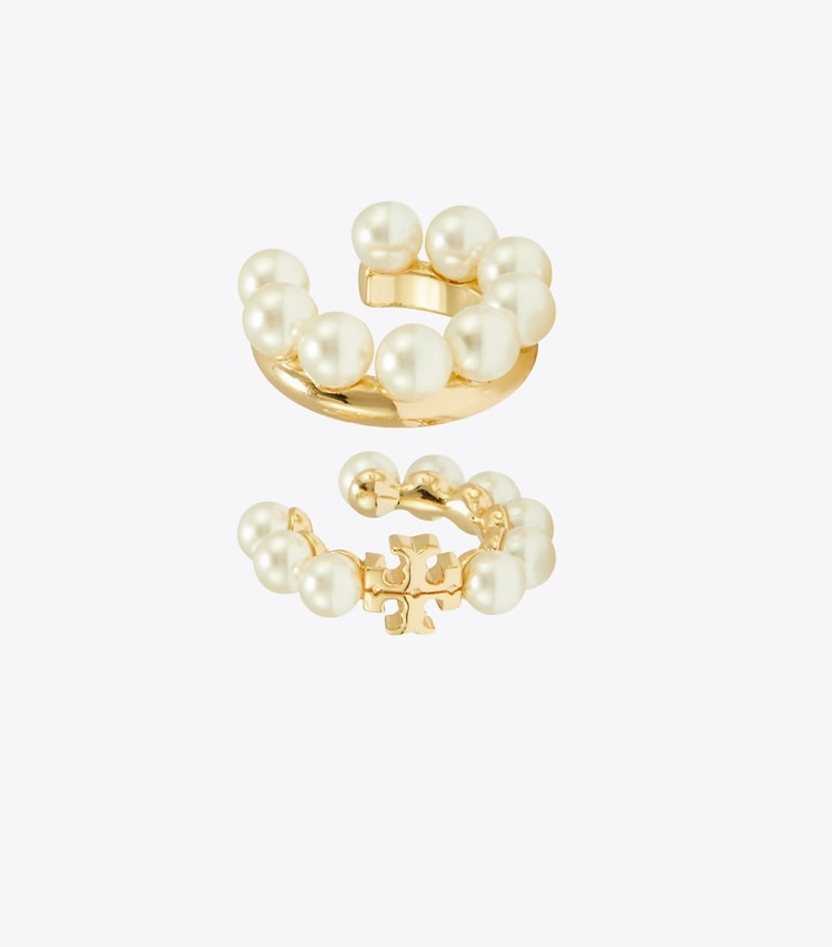 Tory Burch designer イヤリング＆ピアス キラ パール イヤーカフ セット in Tory Gold / Pearl front