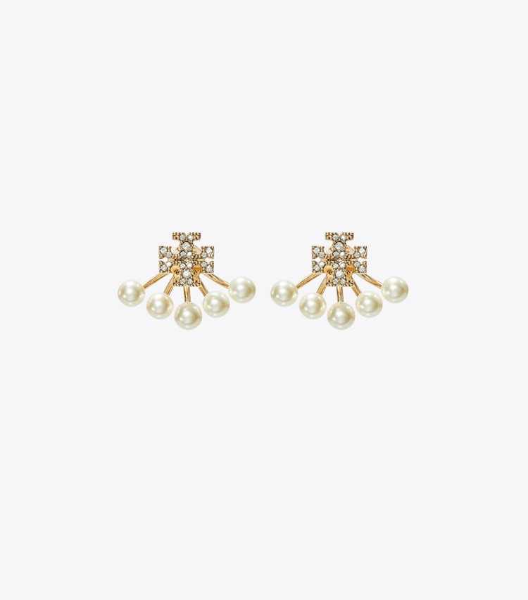 Tory Burch designer earrings Kira Pearl Front-Back Earring in Tory Gold / Pearl / Crystal front