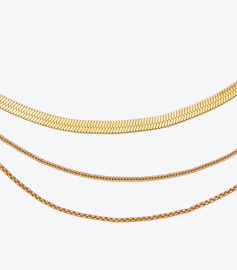 Tory Burch designer necklaces Kira Pearl Layered Necklace in Tory Gold / Tory Gold front
