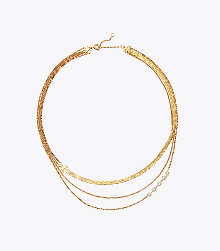 Tory Burch designer necklaces Kira Pearl Layered Necklace in Tory Gold / Tory Gold overhead