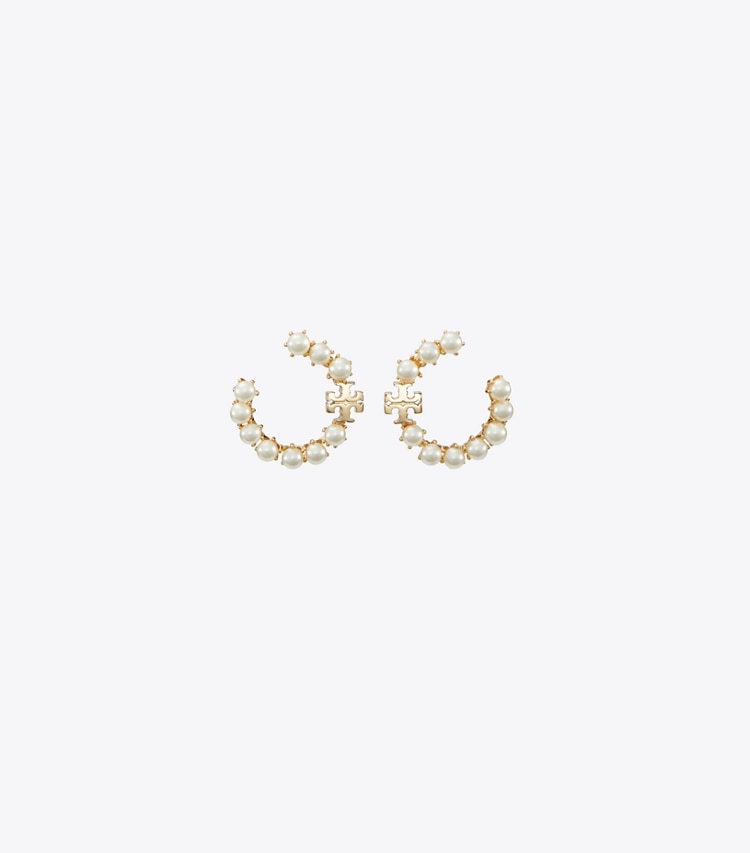 Tory Burch designer earrings Kira Pearl Loop Earring in Tory Gold / Pearl front