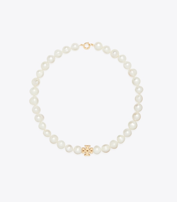 Tory Burch designer necklaces Kira Pearl Necklace in Tory Gold / Cream front