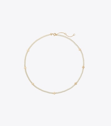 Tory Burch designer necklaces Kira Pearl Necklace in Tory Gold / Pearl front