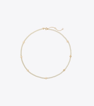 Tory Burch designer necklaces Kira Pearl Necklace in Tory Gold / Pearl front