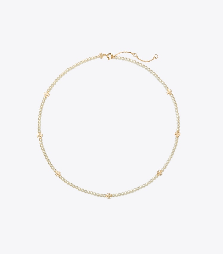 Tory Burch designer necklaces Kira Pearl Necklace in Tory Gold / Pearl front