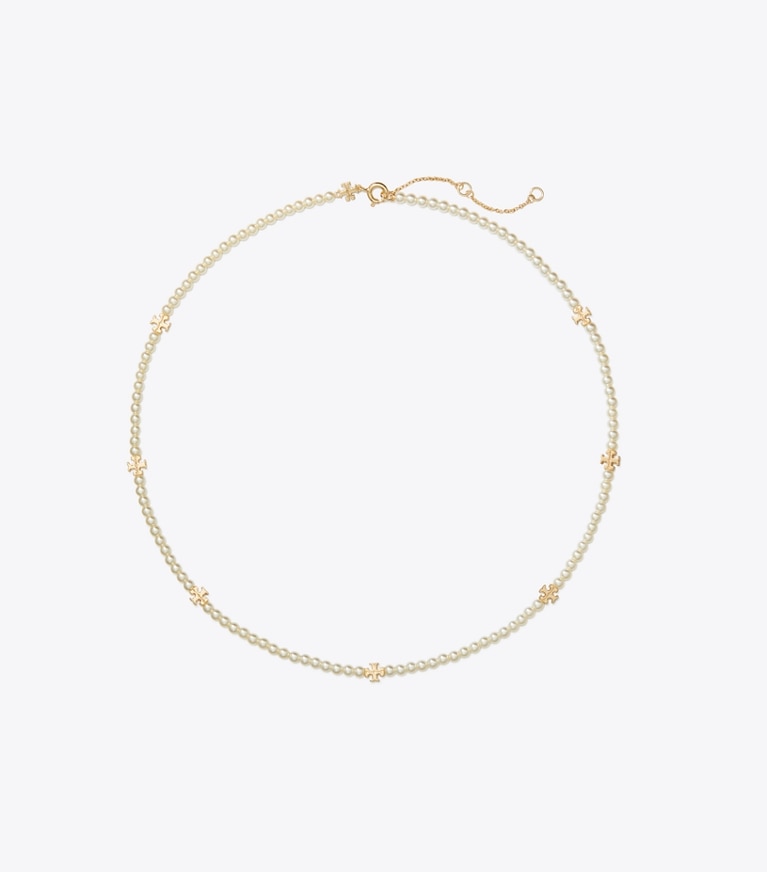 Tory Burch designer necklaces Kira Pearl Necklace in Tory Gold / Pearl front
