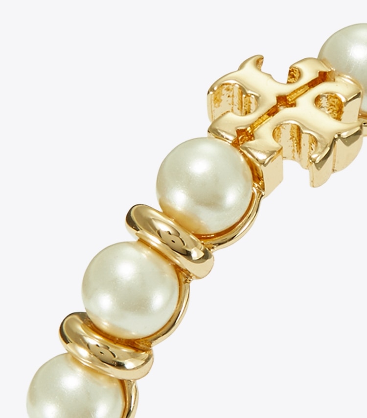 Tory Burch designer rings Kira Pearl Ring in Tory Gold / Cream detail