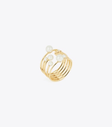 Tory Burch designer リング キラ パール リングセット in Tory Gold / Pearl angle