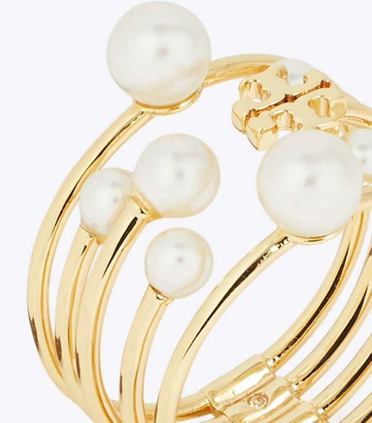 Tory Burch designer rings Kira Pearl Ring Set in Tory Gold / Pearl angle