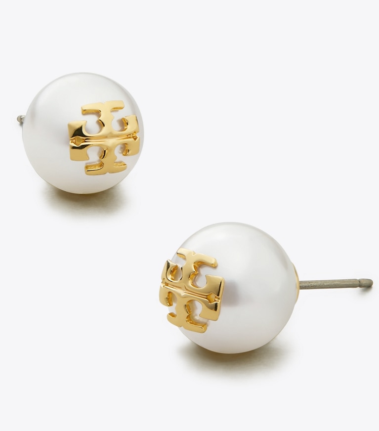 Tory Burch designer earrings Kira Pearl Stud Earrings in Ivory/Tory Gold front