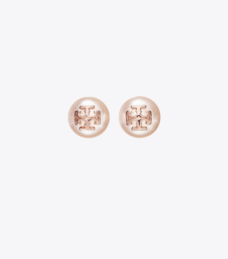 Tory Burch designer earrings Kira Pearl Stud Earrings in Rose/Rose Gold front