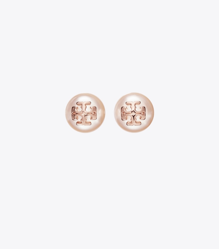 Tory Burch designer earrings Kira Pearl Stud Earrings in Rose/Rose Gold front