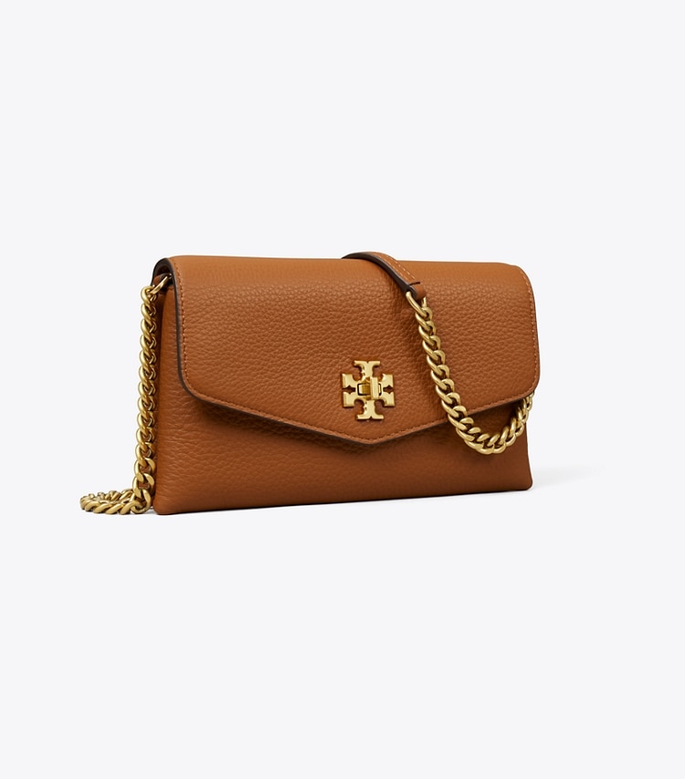 Tory Burch designer mini bags Kira Pebbled Chain Wallet in Light Umber angle