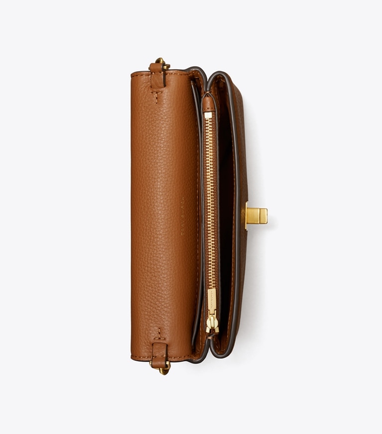 Tory Burch designer mini bags Kira Pebbled Chain Wallet in Light Umber overhead