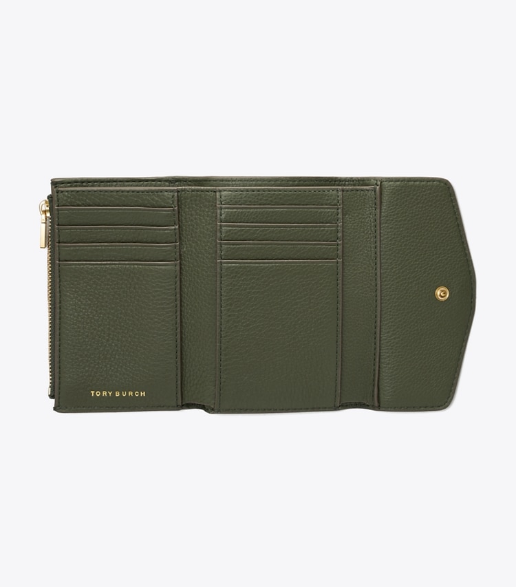 Tory Burch designer wallets Kira Pebbled Medium Flap Wallet in Poblano overhead